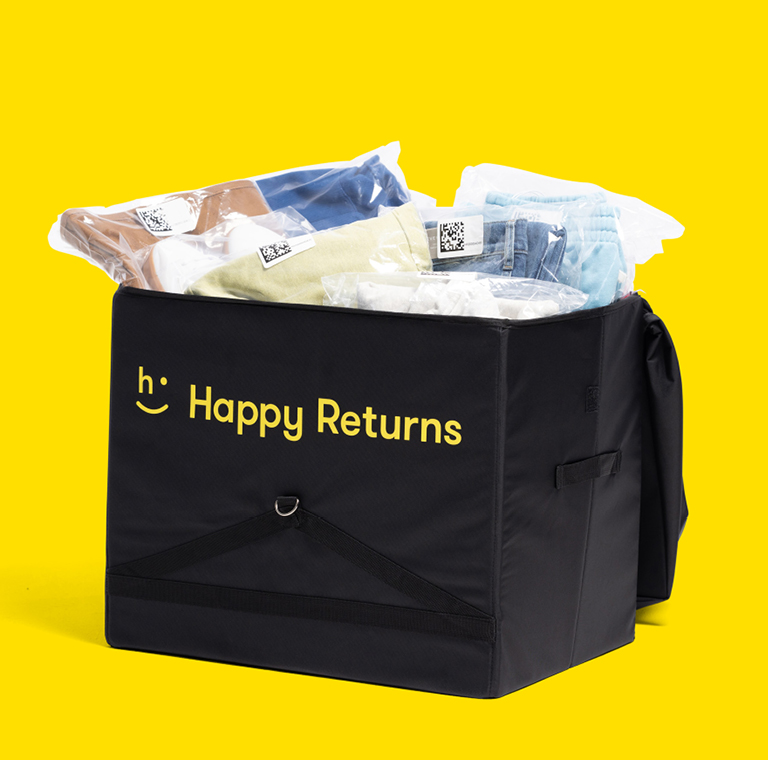 Collection container with packages for return