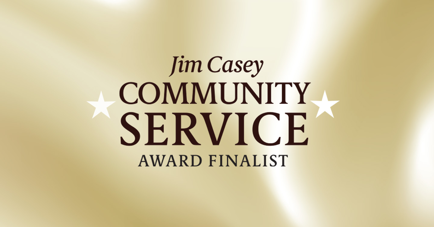 Jim Casey Community Service Award Finalist’ with stars on a gold background.