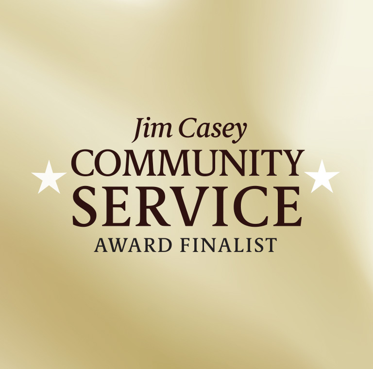 Jim Casey Community Service Award Finalist’ with stars on a gold background.