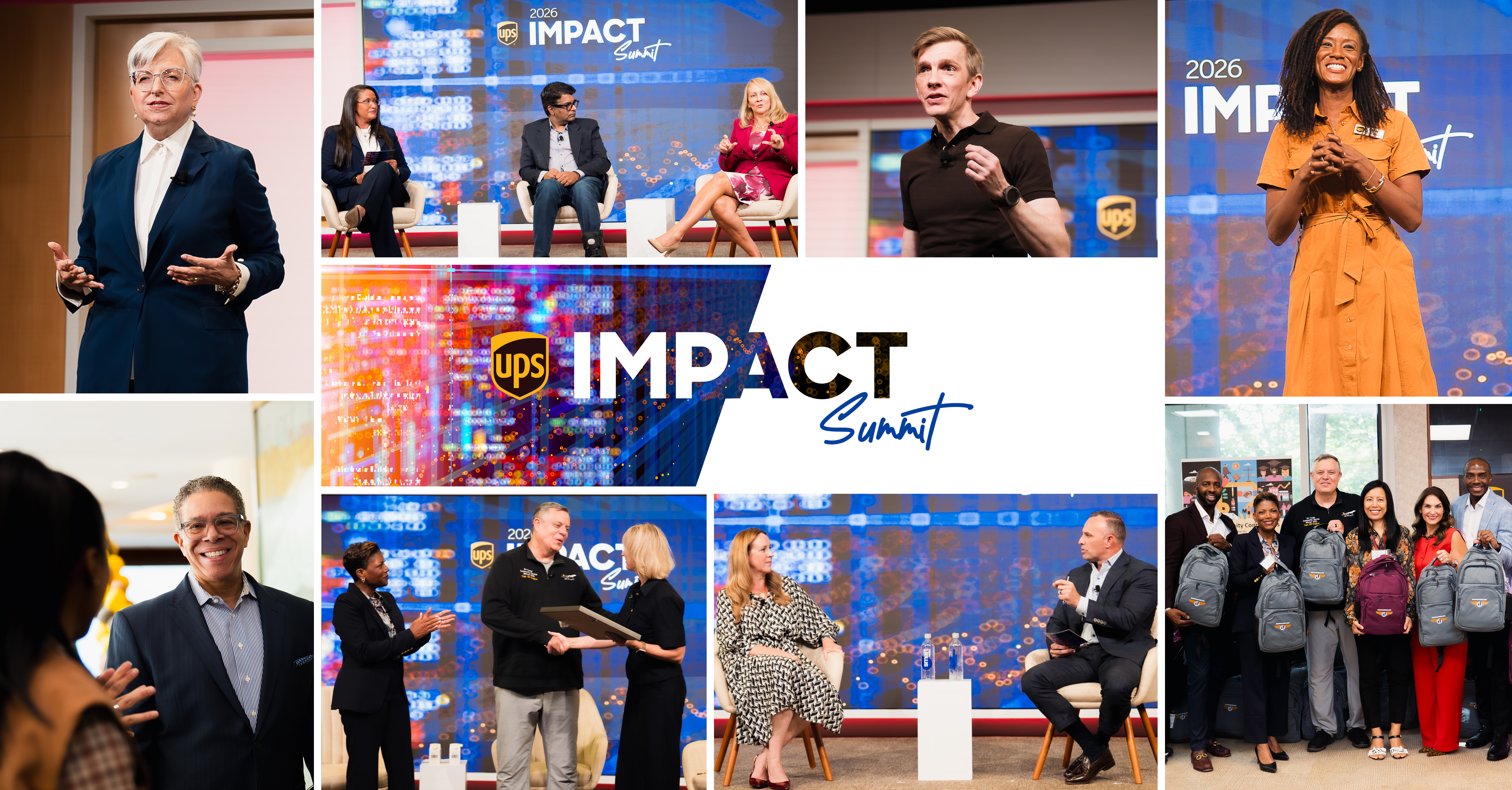 Colagem de palestrantes e participantes do UPS Impact Summit