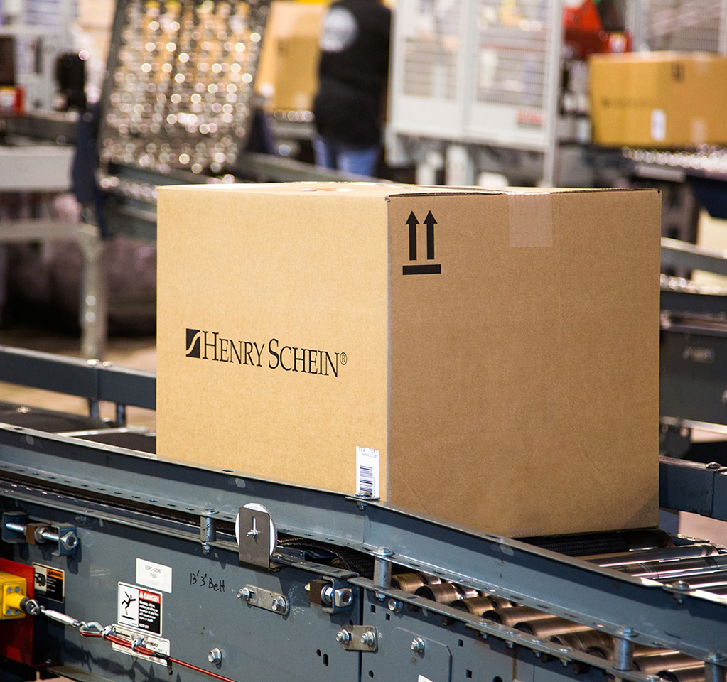 A box on a conveyor belt