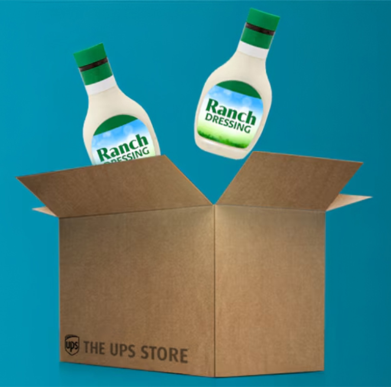 Worldwide shipping concept with ranch bottles