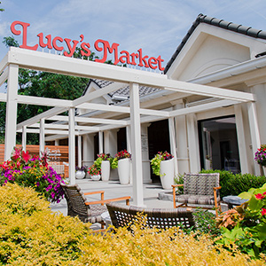 Lucy's Market outdoor seating and entrance