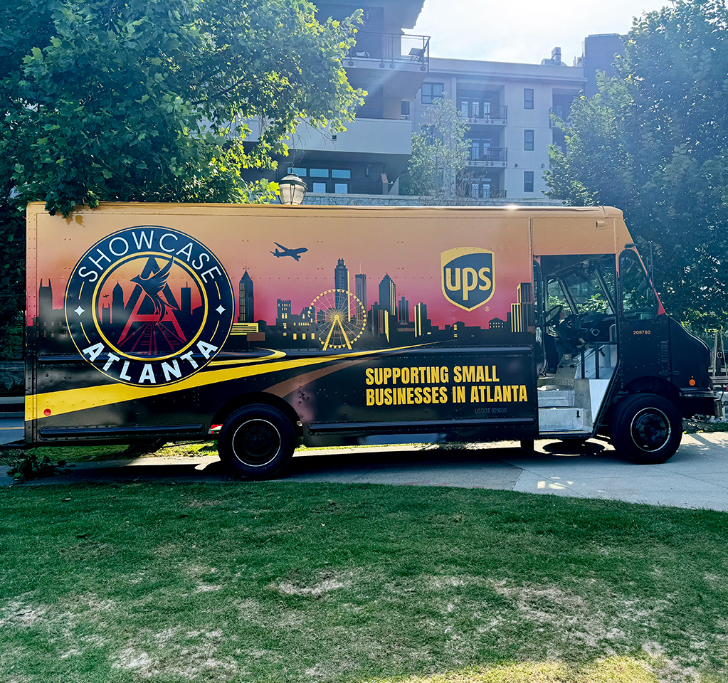 Showcase Atlanta UPS package car supporting small businesses