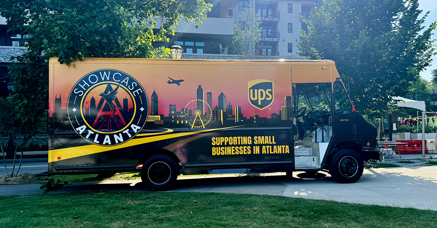 Showcase Atlanta UPS package car supporting small businesses
