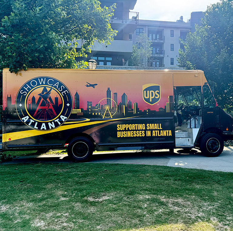 Showcase Atlanta UPS package car supporting small businesses