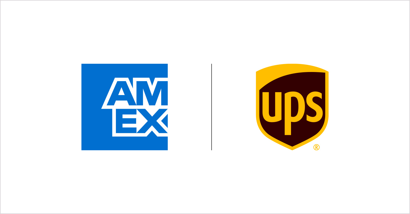 AMEX blue and white and UPS corporate logos
